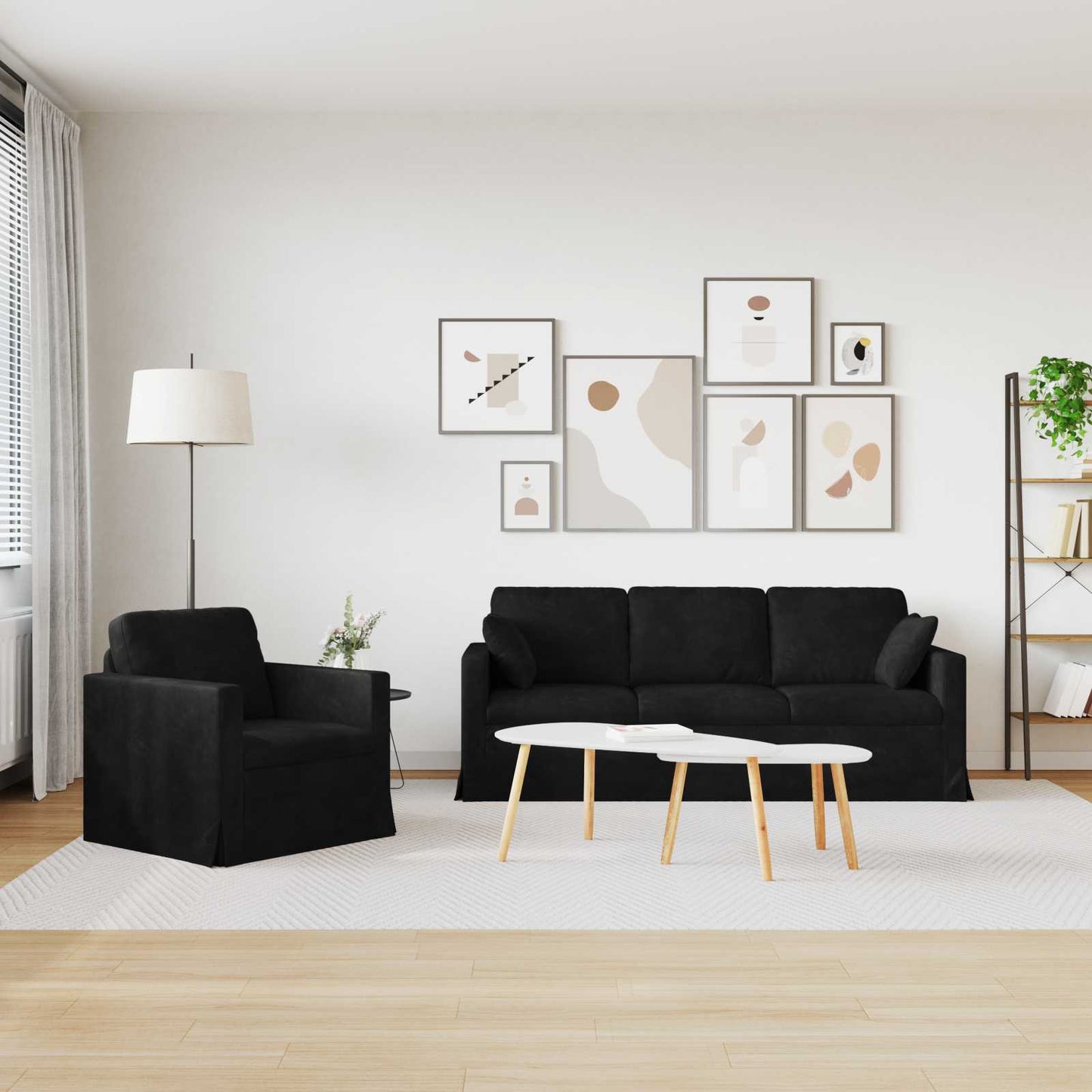 vidaXL Σετ Καναπέ 2 pcs Μαύρο 198 x 78 x 80 εκ Βελούδο