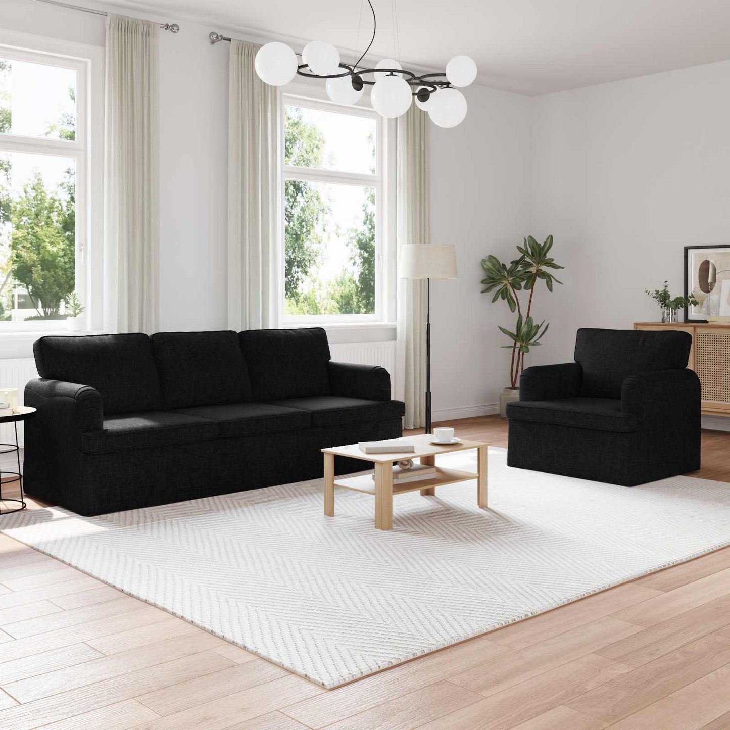 vidaXL Σετ Καναπέ 2 pcs Μαύρο 144 x 80 x 85 εκ ύφασμα