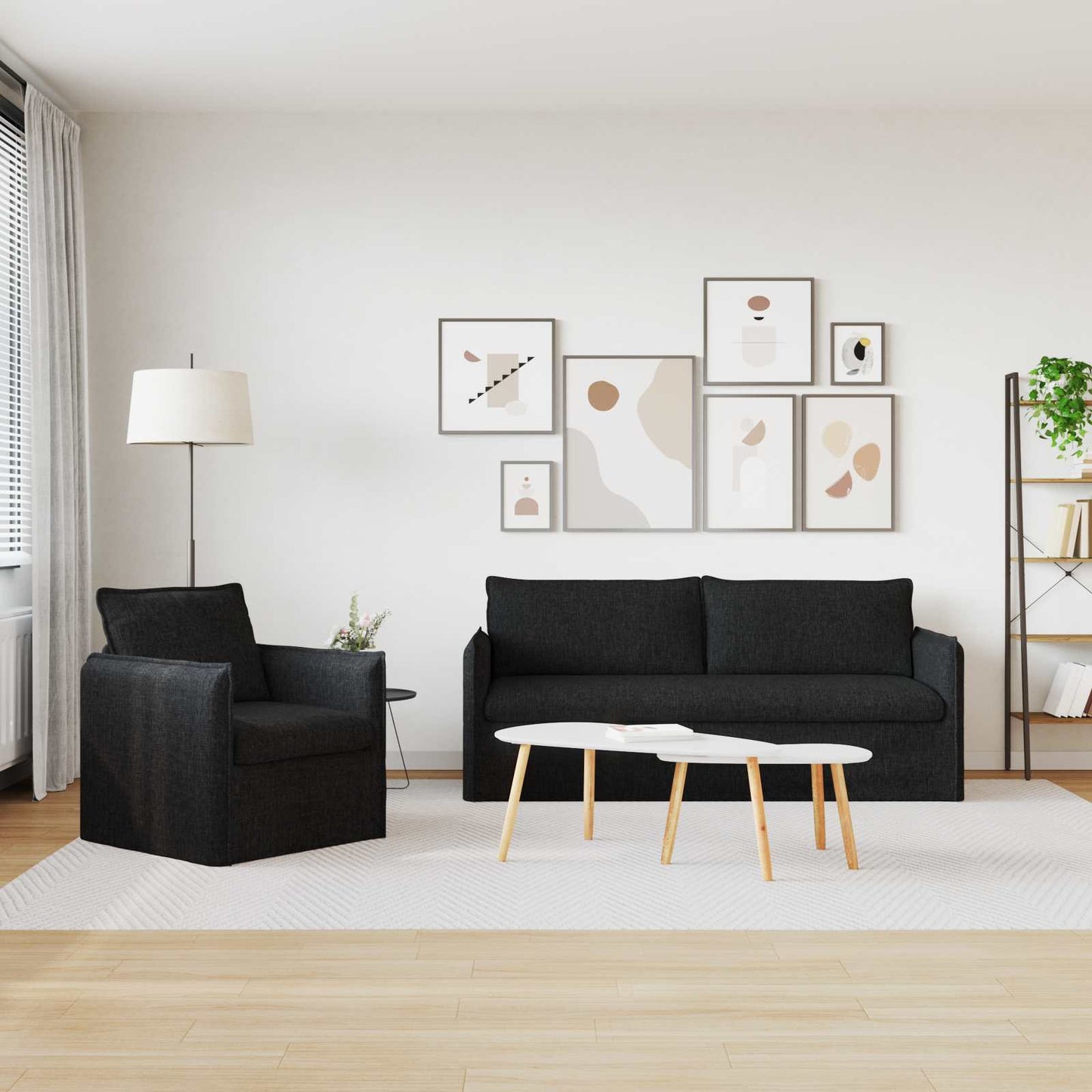 vidaXL Σετ Καναπέ 2 pcs Μαύρο 196 x 82 x 85 εκ Ύφασμα