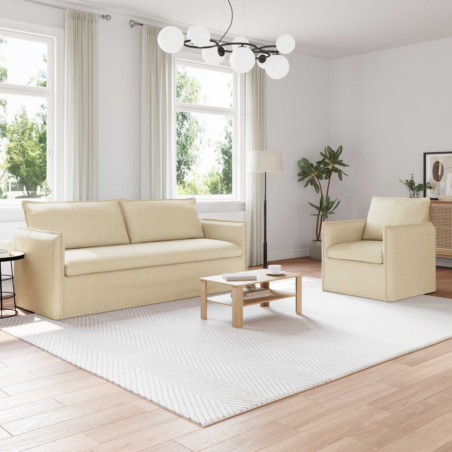 vidaXL Σετ Καναπέ 2 pcs Κρεμ 196 x 82 x 85 εκ Ύφασμα