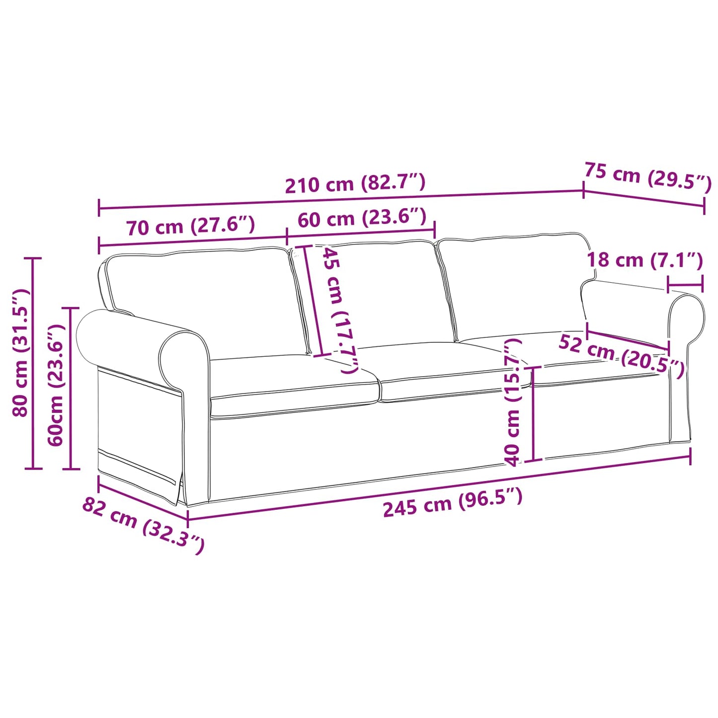 vidaXL Σετ Καναπέ 2 pcs Ανοιχτό γκρι 245 x 82 x 80 εκ ύφασμα