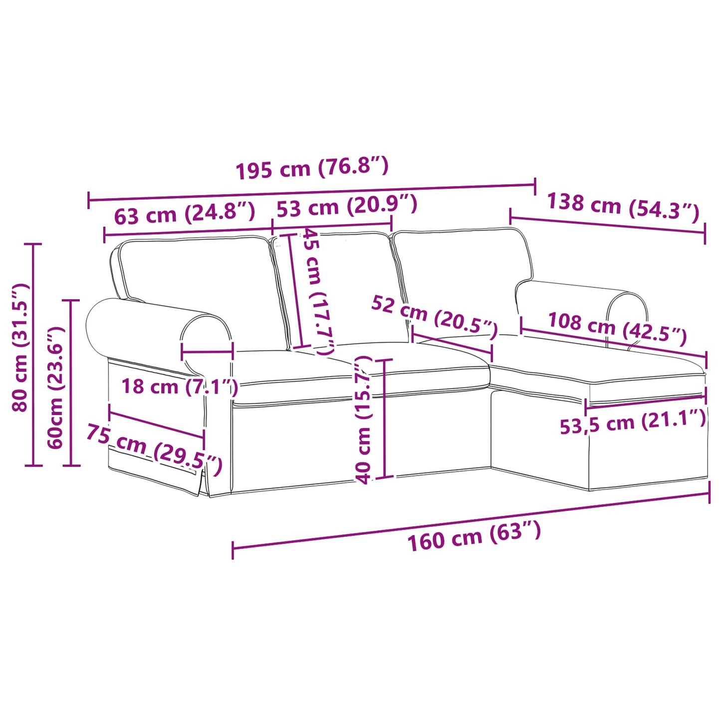 vidaXL Καναπές Κρεμ 195 x 138 x 80 εκ ύφασμα