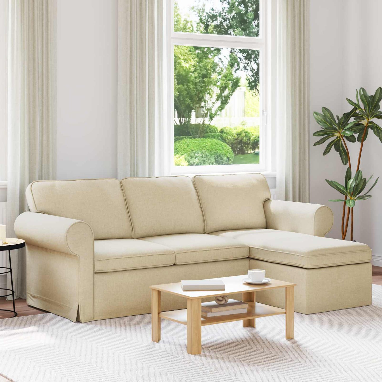 vidaXL Καναπές Κρεμ 215 x 138 x 80 εκ ύφασμα