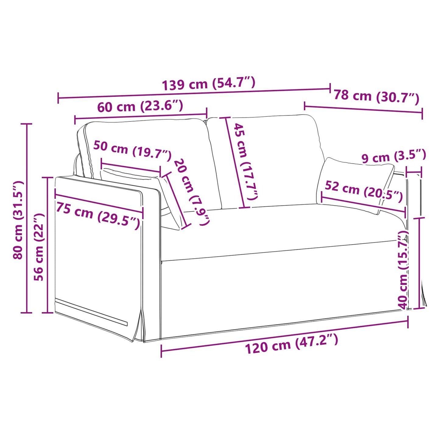 vidaXL Καναπές Μαύρο 139 x 78 x 80 εκ ύφασμα