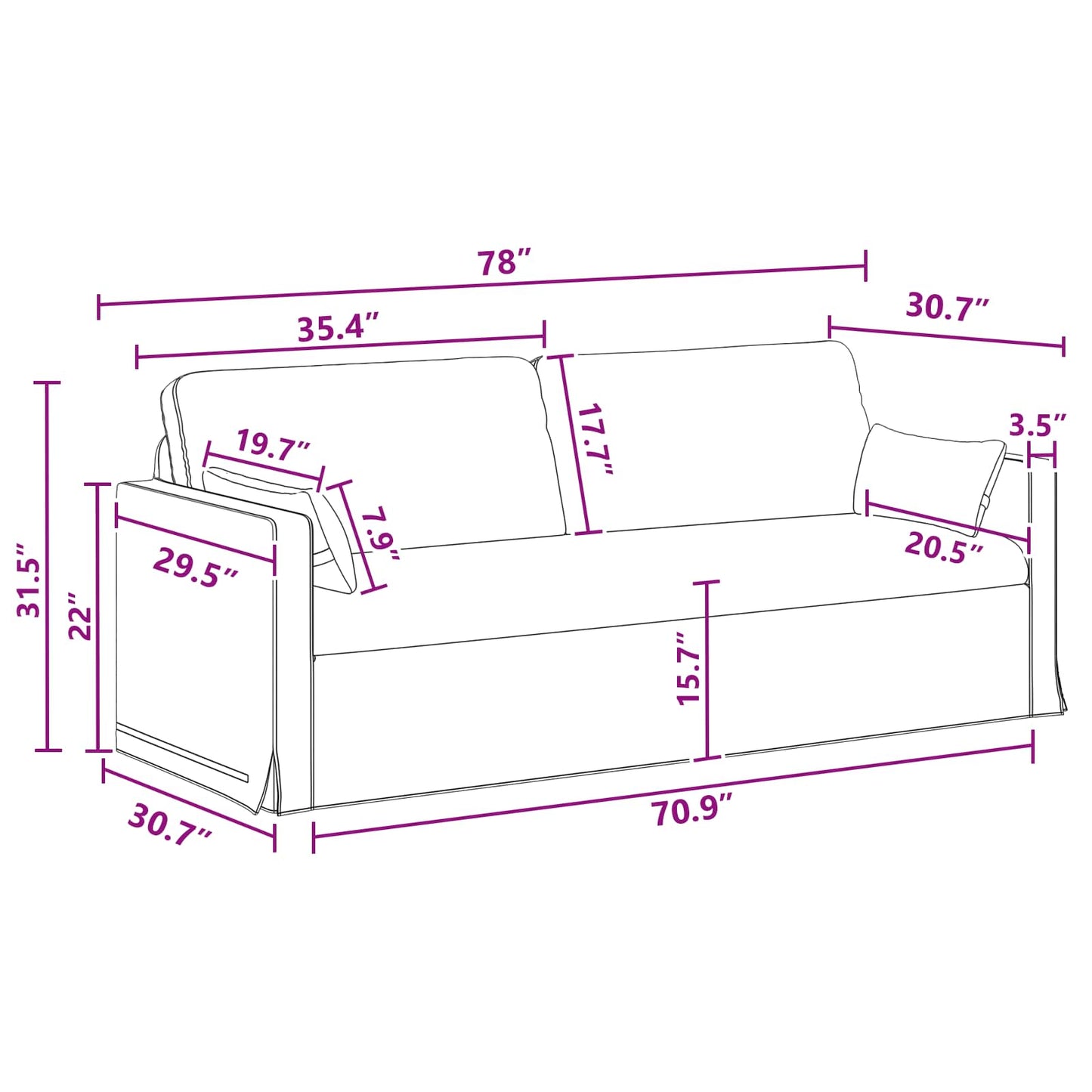 vidaXL Καναπές Σκούρο Γκρι 198 x 78 x 80 εκ ύφασμα