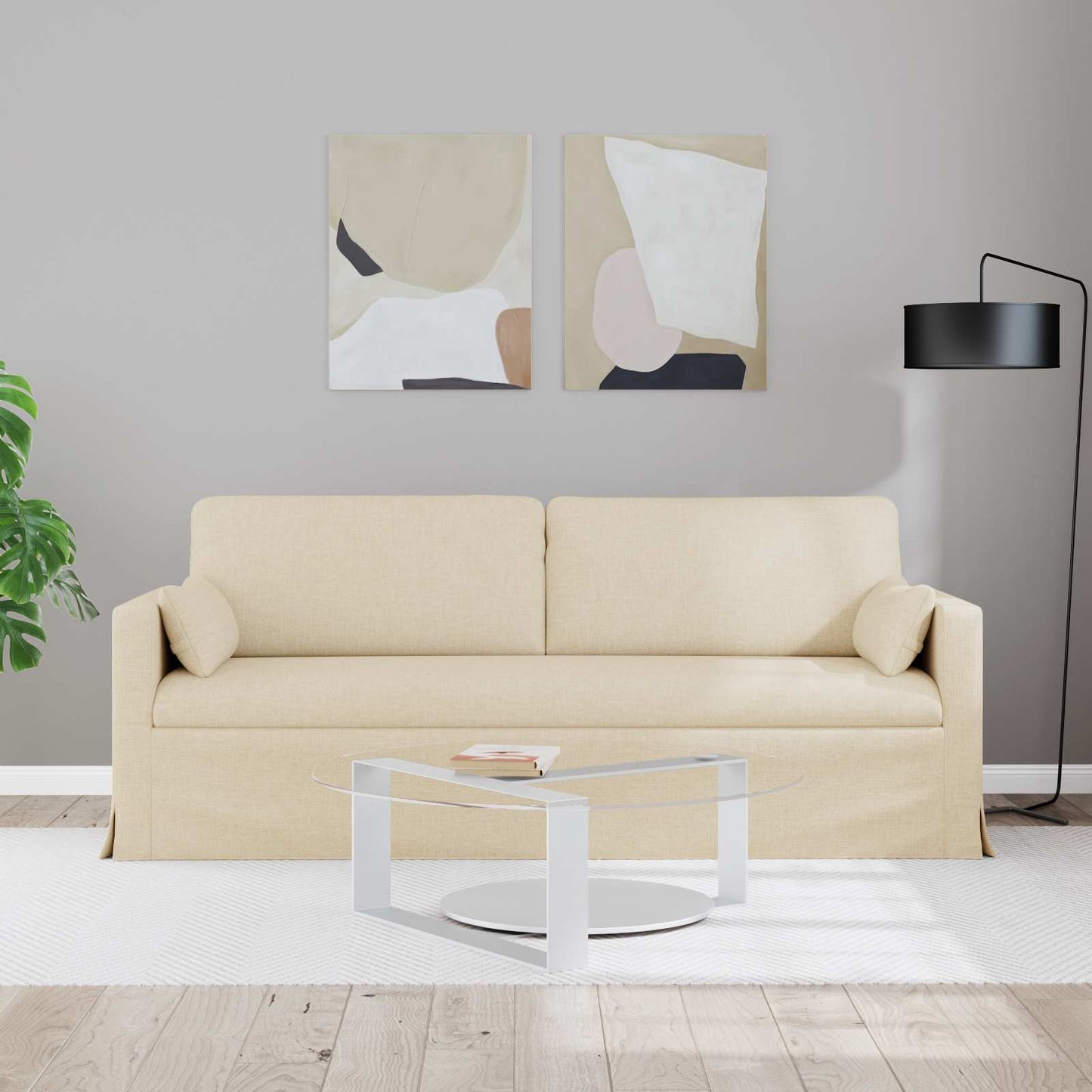 vidaXL Καναπές Κρεμ 198 x 78 x 80 εκ ύφασμα