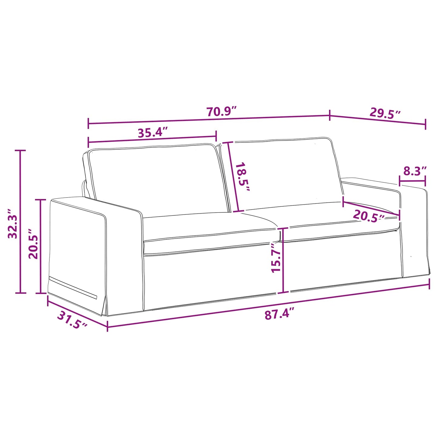 vidaXL Καναπές Σκούρο Γκρι 222 x 80 x 82 εκ ύφασμα