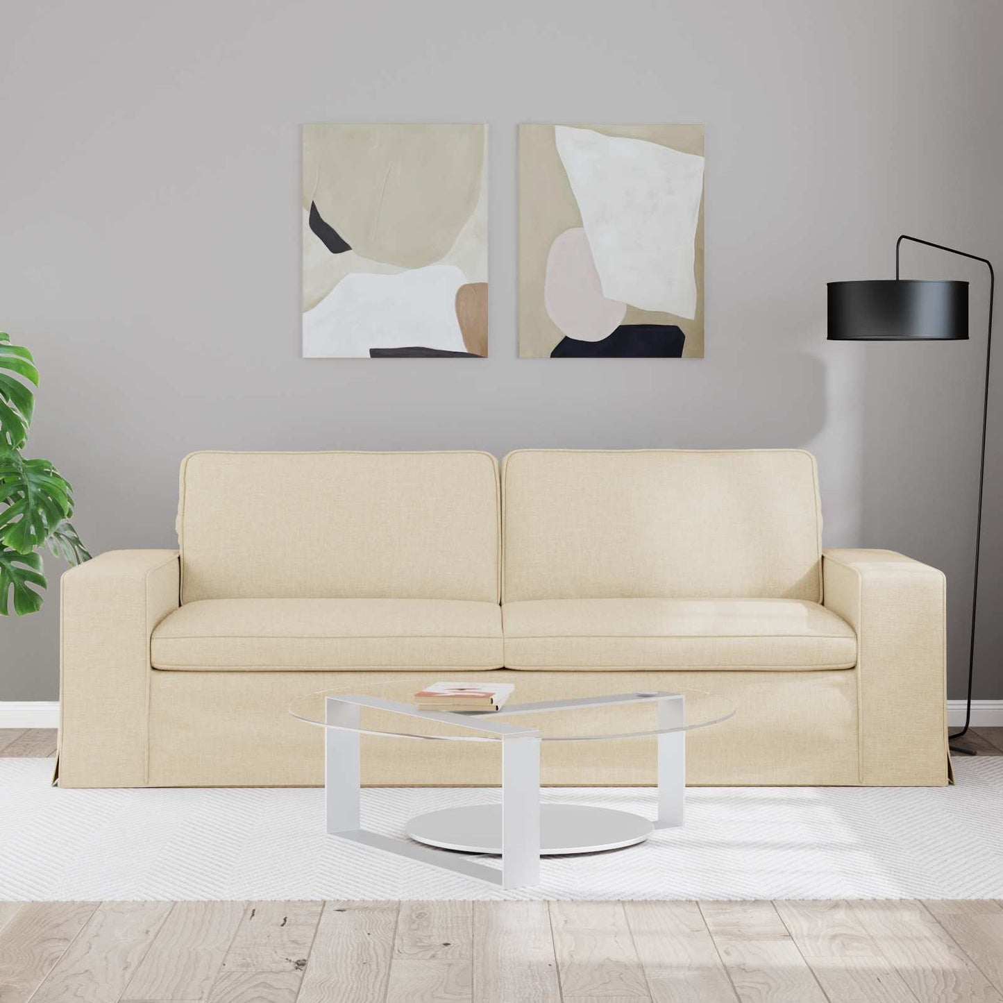 vidaXL Καναπές Κρεμ 222 x 80 x 82 εκ ύφασμα