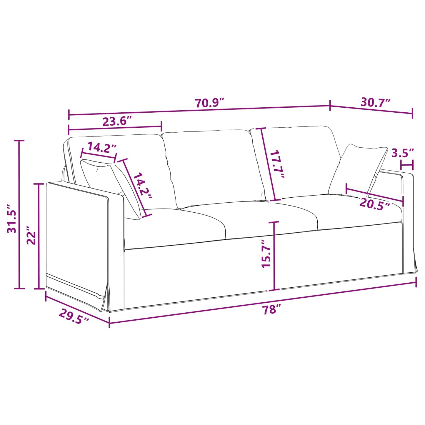 vidaXL Καναπές Σκούρο Γκρι 198 x 78 x 80 εκ Βελούδο