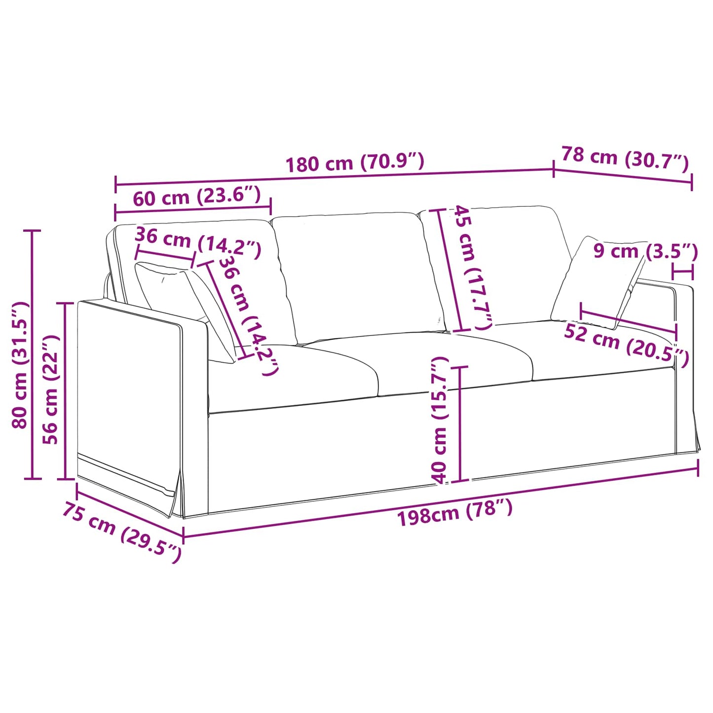 vidaXL Καναπές Κρεμ 198 x 78 x 80 εκ Βελούδο