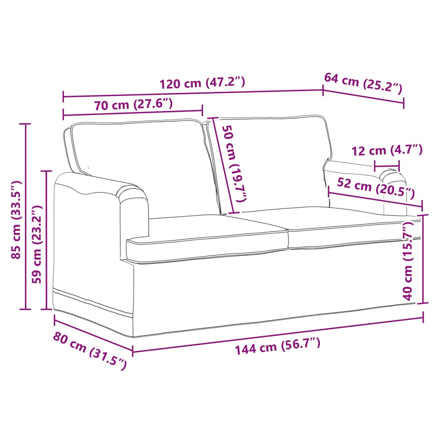 vidaXL Καναπές Μαύρο 144 x 80 x 85 εκ ύφασμα