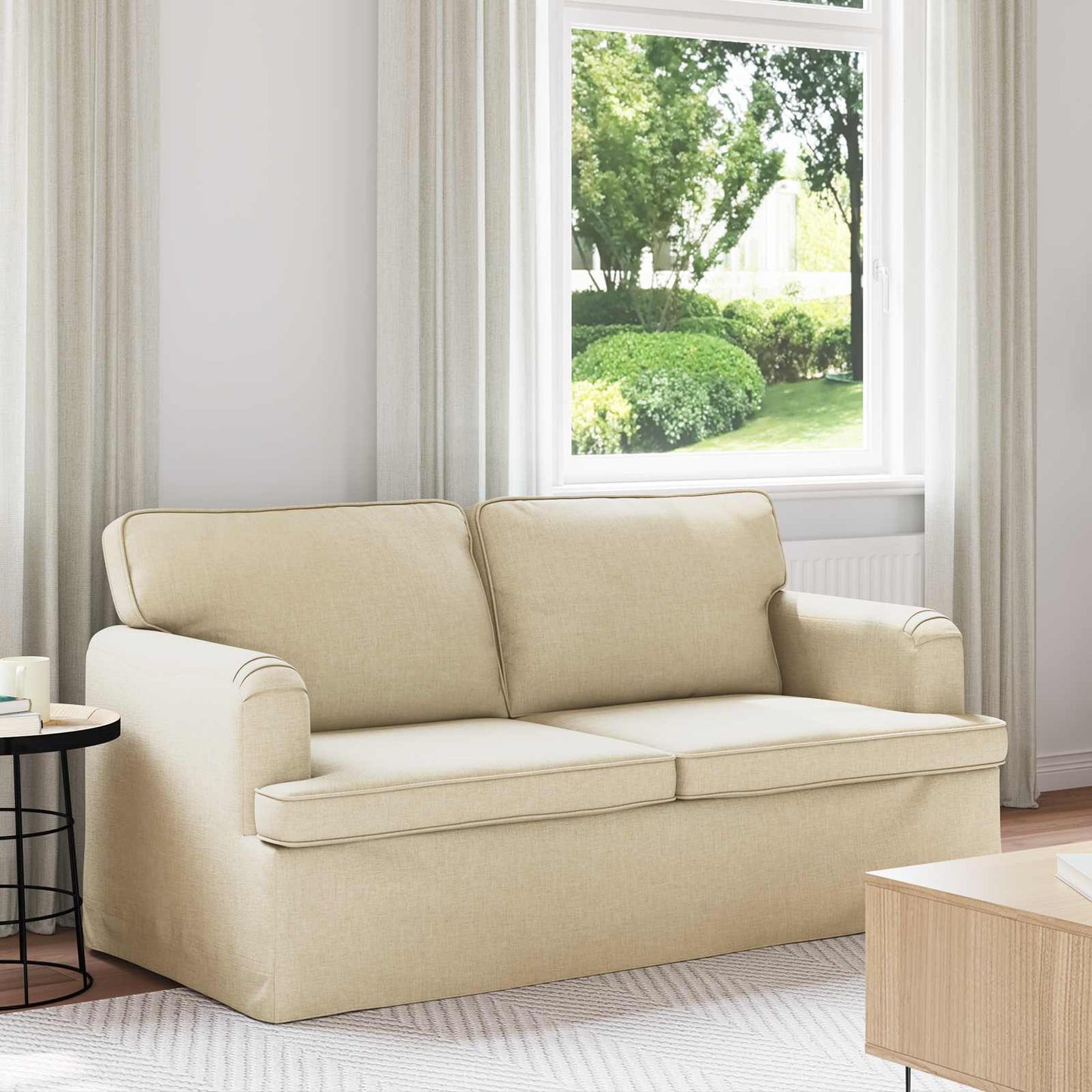 vidaXL Καναπές Κρεμ 142 x 80 x 85 εκ ύφασμα