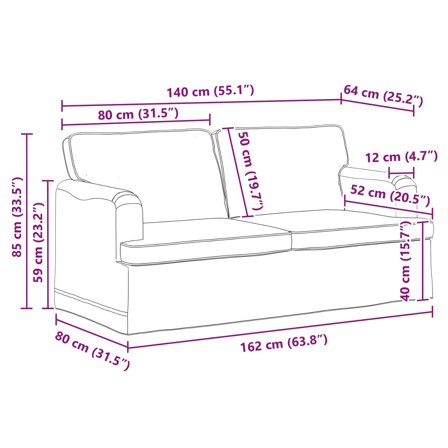 vidaXL Καναπές Κρεμ 142 x 80 x 85 εκ ύφασμα