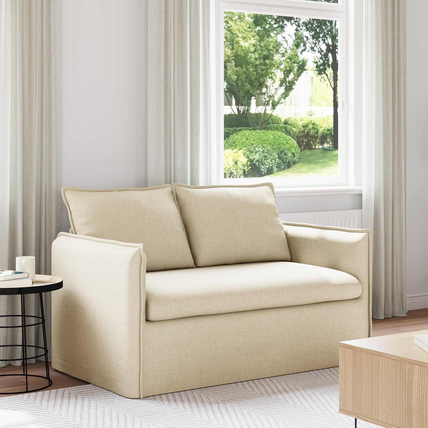 vidaXL Καναπές Κρεμ 136 x 82 x 85 εκ ύφασμα