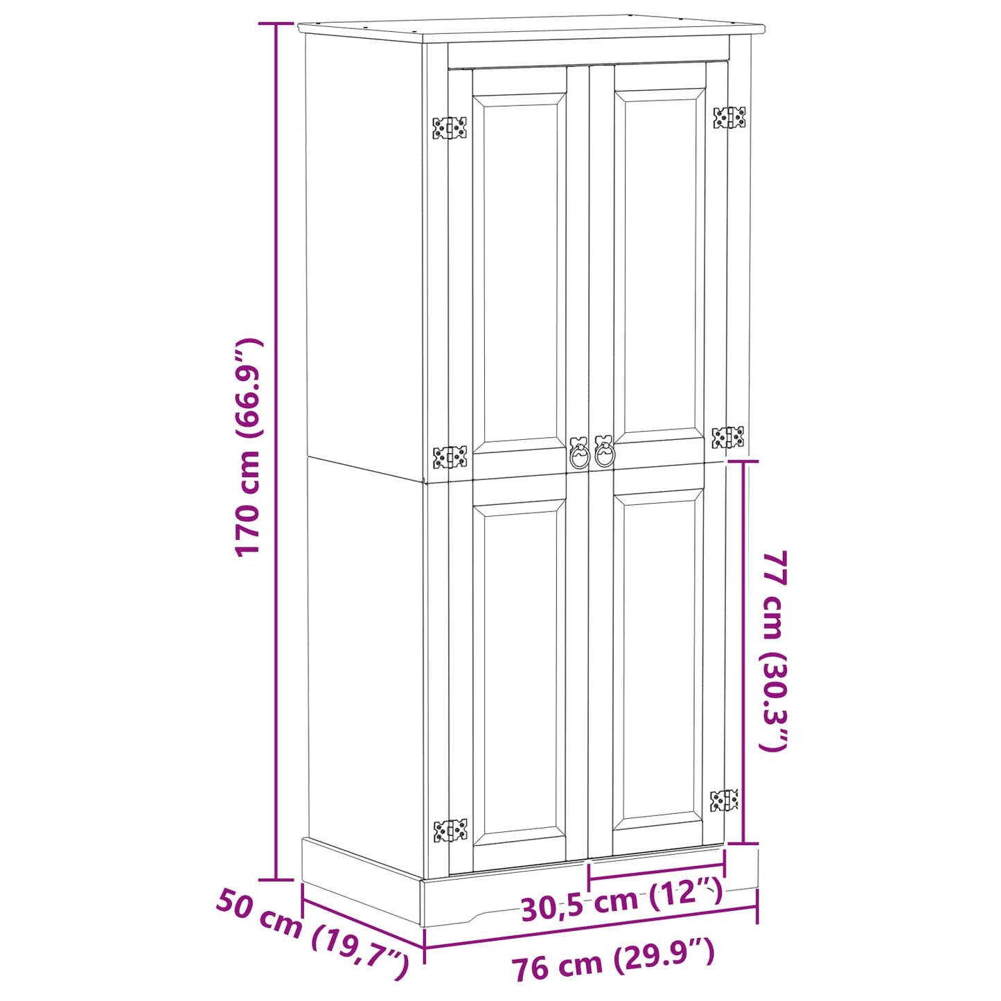 vidaXL Ντουλάπες με ράφι Λευκό 76 x 50 x 170 εκ. Στερεά ξυλεία πεύκου