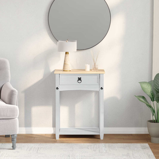 vidaXL Κονσόλα με συρτάρι Λευκό 55 x 35 x 73 εκ Στερεά ξυλεία πεύκου