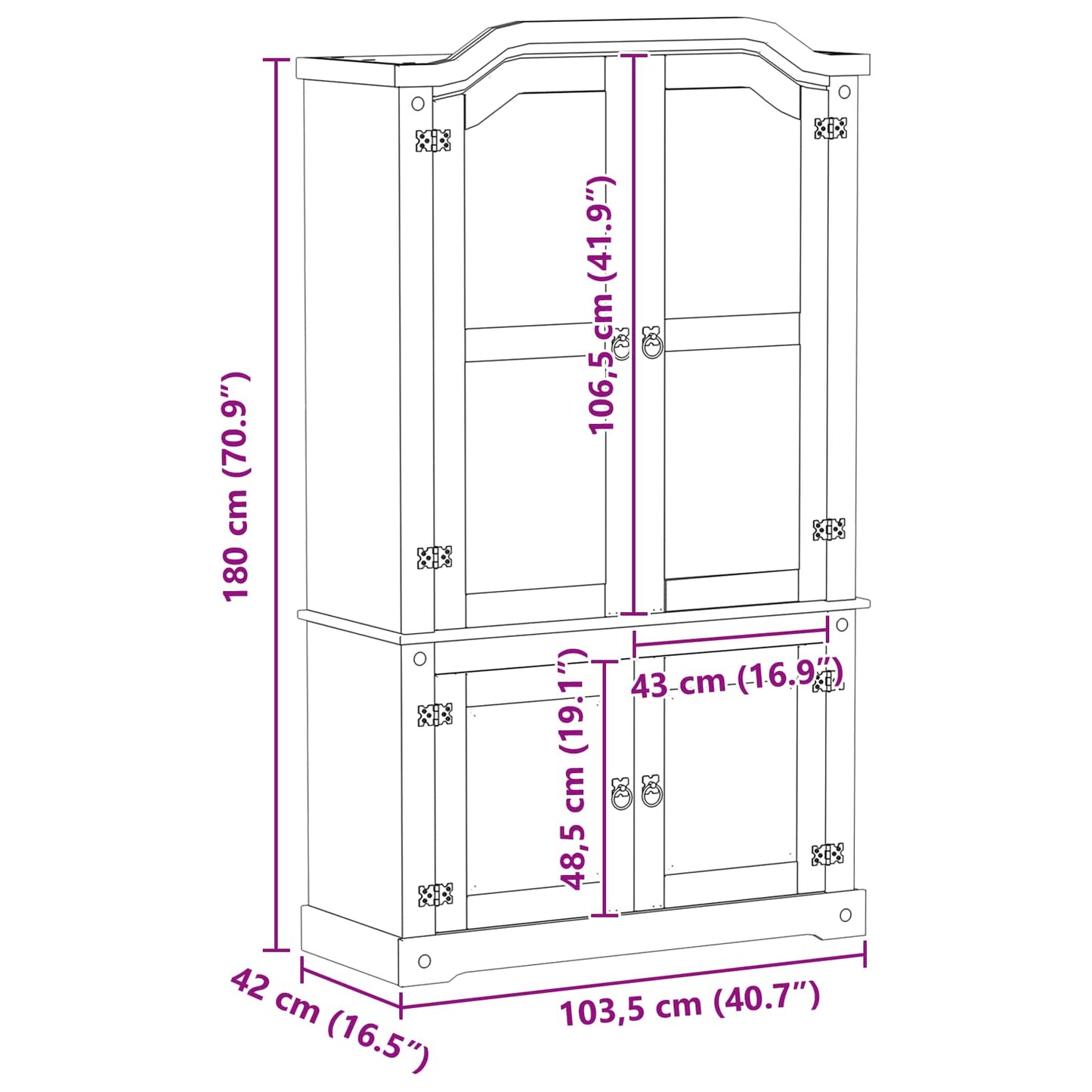 vidaXL Βιτρίνα Λευκό 103.5 x 42 x 180 εκ Στερεά ξυλεία πεύκου