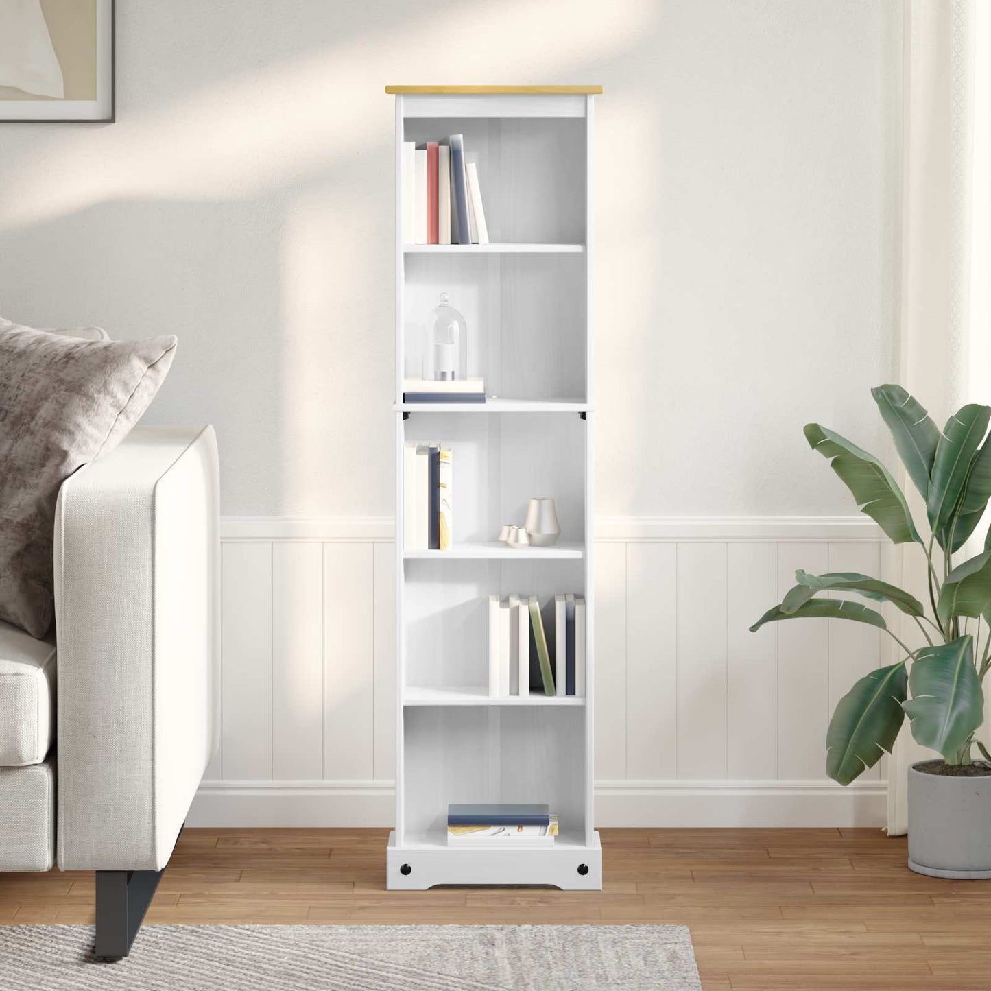 vidaXL Βιβλιοθήκη Λευκό 46 x 20 x 170 εκ. Στερεά ξυλεία πεύκου