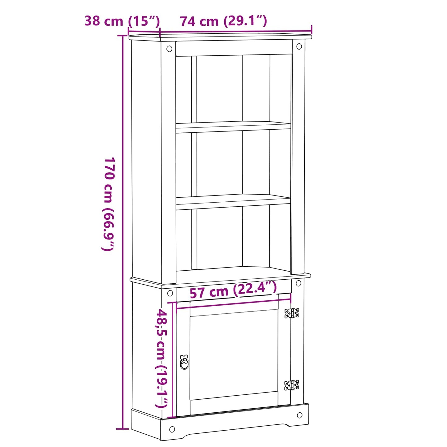 vidaXL Highboard Λευκό 74 x 38 x 170 εκ. Στερεά ξυλεία πεύκου