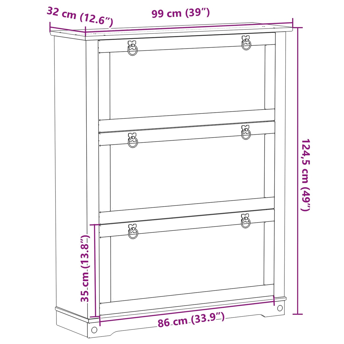 vidaXL Ντουλάπα Παπουτσιών με συρτάρι Corona Λευκό 99 x 32 x 122 εκ.
