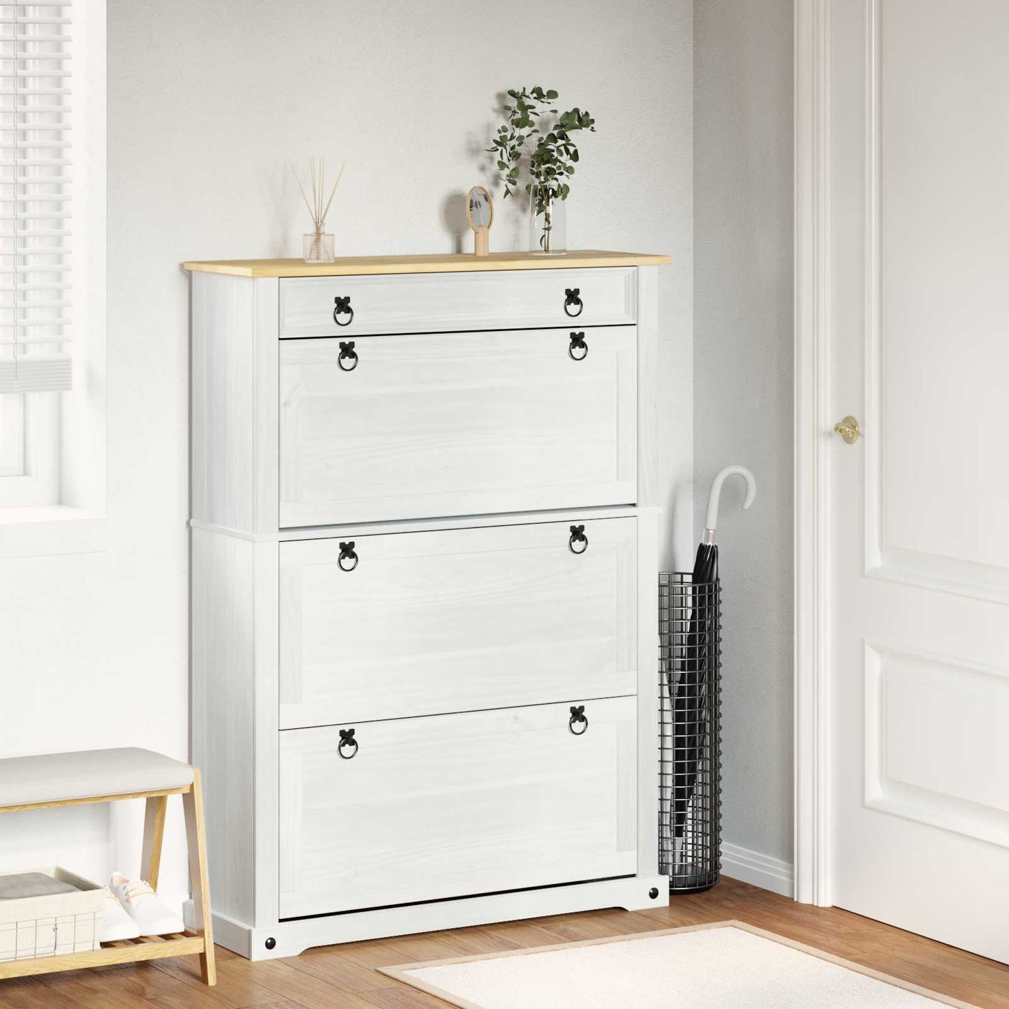 vidaXL Ντουλάπα Παπουτσιών με συρτάρι Corona Λευκό 99 x 32 x 138 εκ