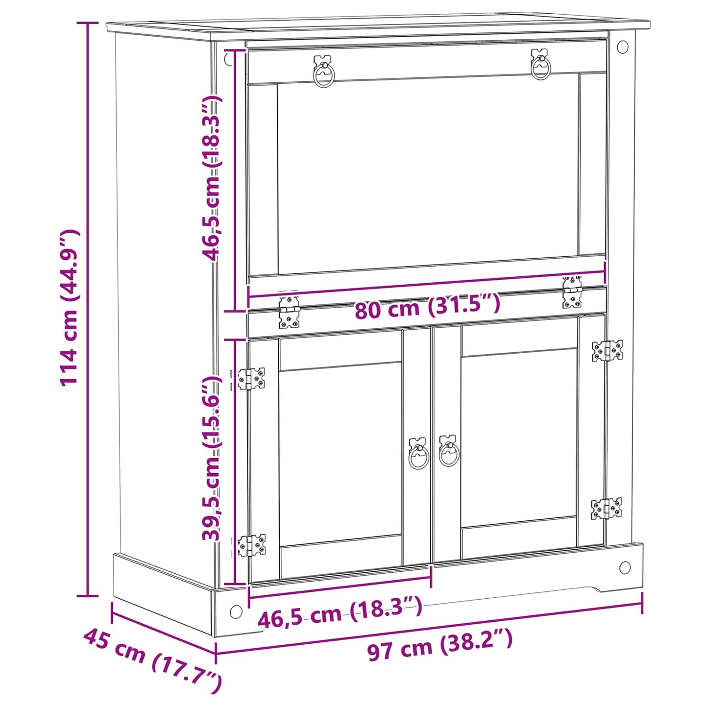 vidaXL Ντουλάπι κρασιού Λευκό 97 x 45 x 114 εκ Στερεά ξυλεία πεύκου