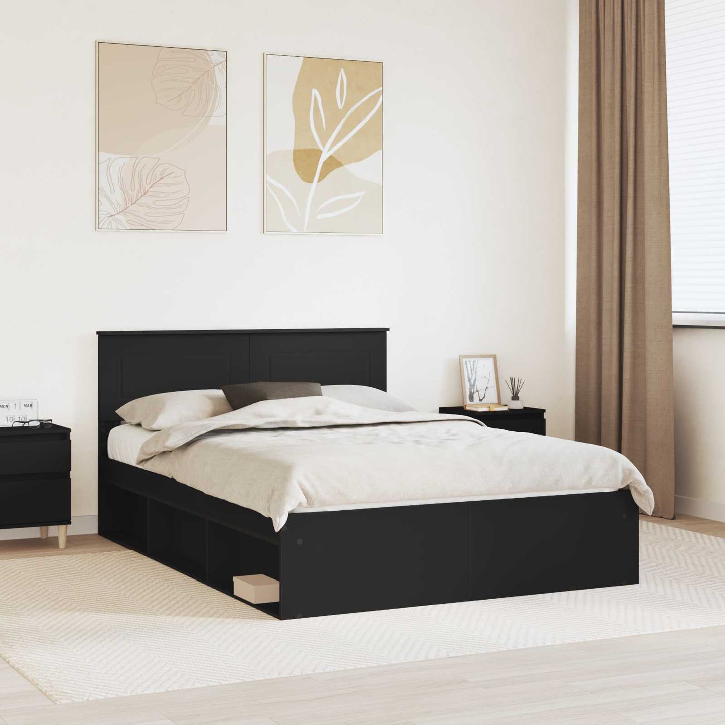 vidaXL Σκελετός Κρεβατιού Μαύρο 150 x 200 cm Επεξεργασμένο ξύλο