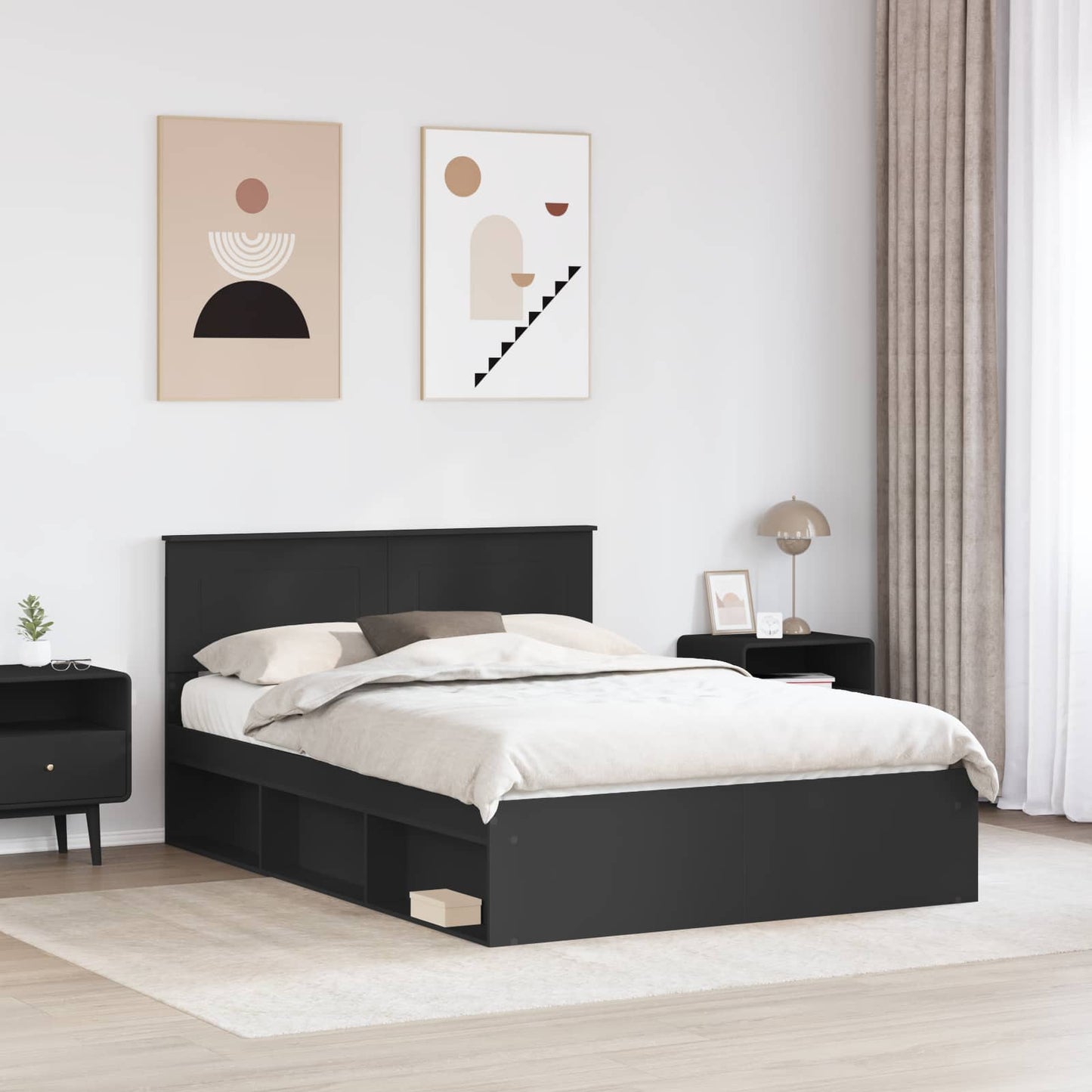 vidaXL Σκελετός Κρεβατιού Μαύρο 150 x 200 cm Επεξεργασμένο ξύλο