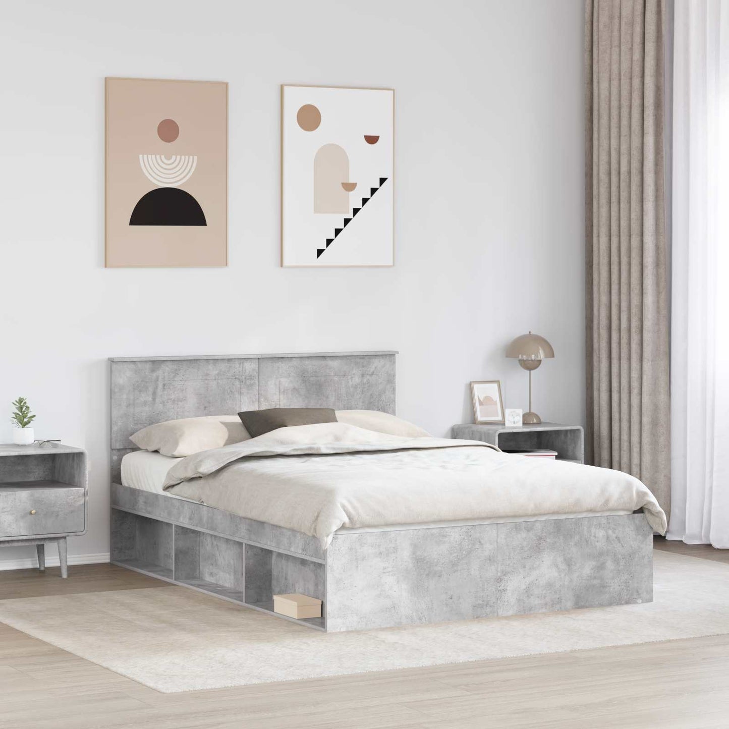 vidaXL Σκελετός Κρεβατιού Σκυρόδεμα 140 x 190 cm Επεξεργασμένο ξύλο