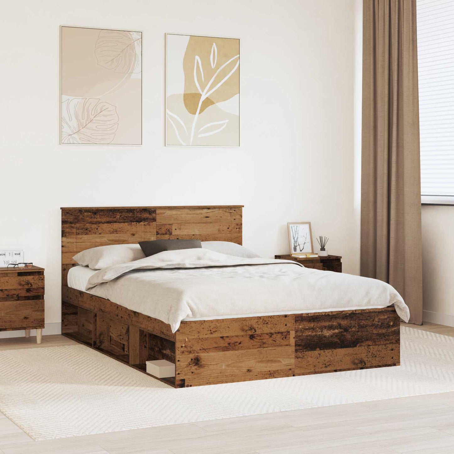 vidaXL Σκελετός Κρεβατιού Παλιό ξύλο 140 x 190 cm Επεξεργασμένο ξύλο