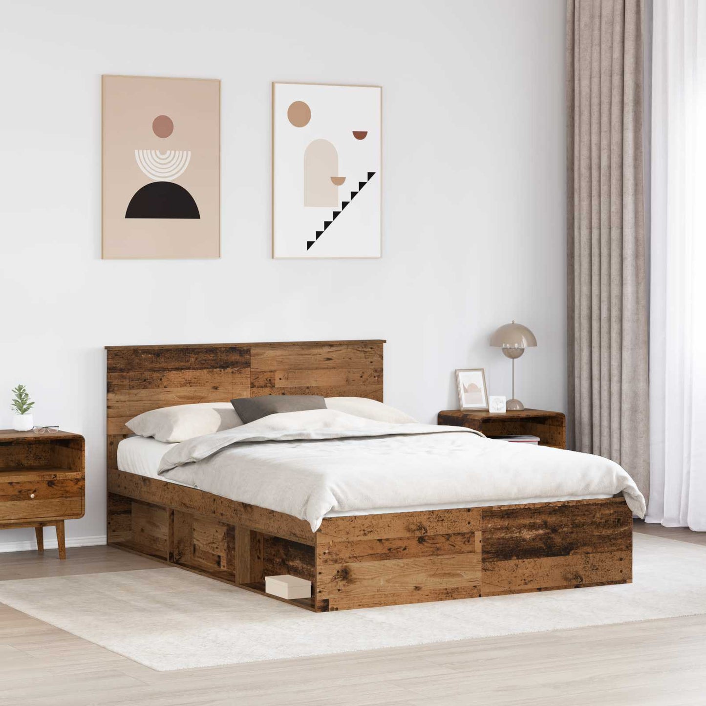 vidaXL Σκελετός Κρεβατιού Παλιό ξύλο 140 x 190 cm Επεξεργασμένο ξύλο