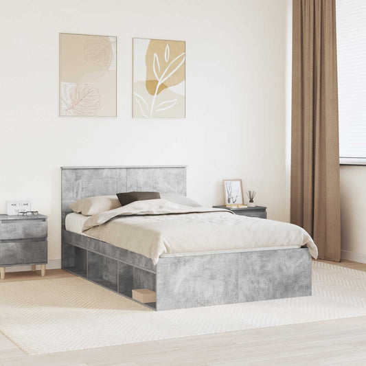 vidaXL Σκελετός Κρεβατιού Γκρι Μπετόν 135 x 190 cm Επεξεργασμένο ξύλο