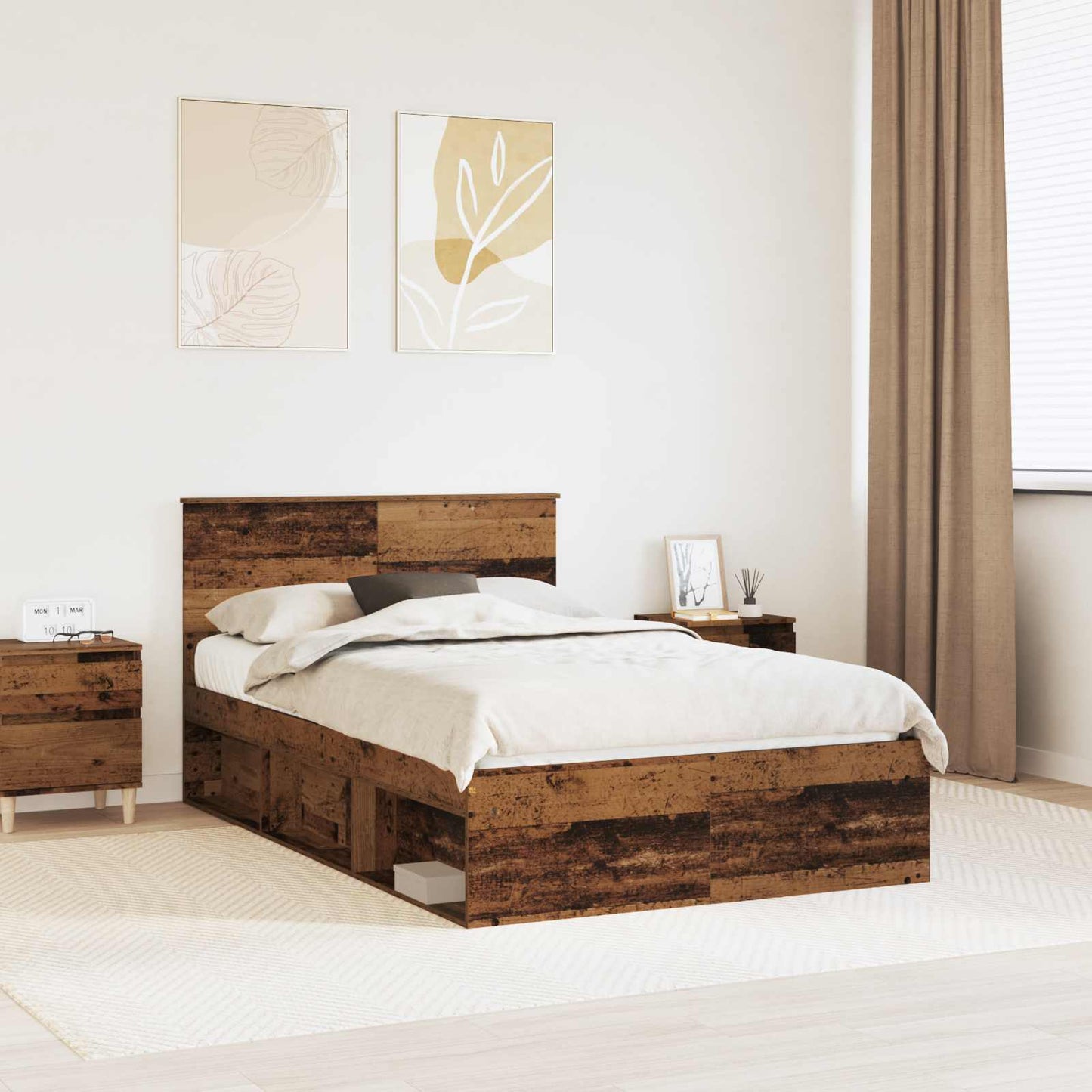 vidaXL Σκελετός Κρεβατιού Παλιό ξύλο 135 x 190 cm Επεξεργασμένο ξύλο