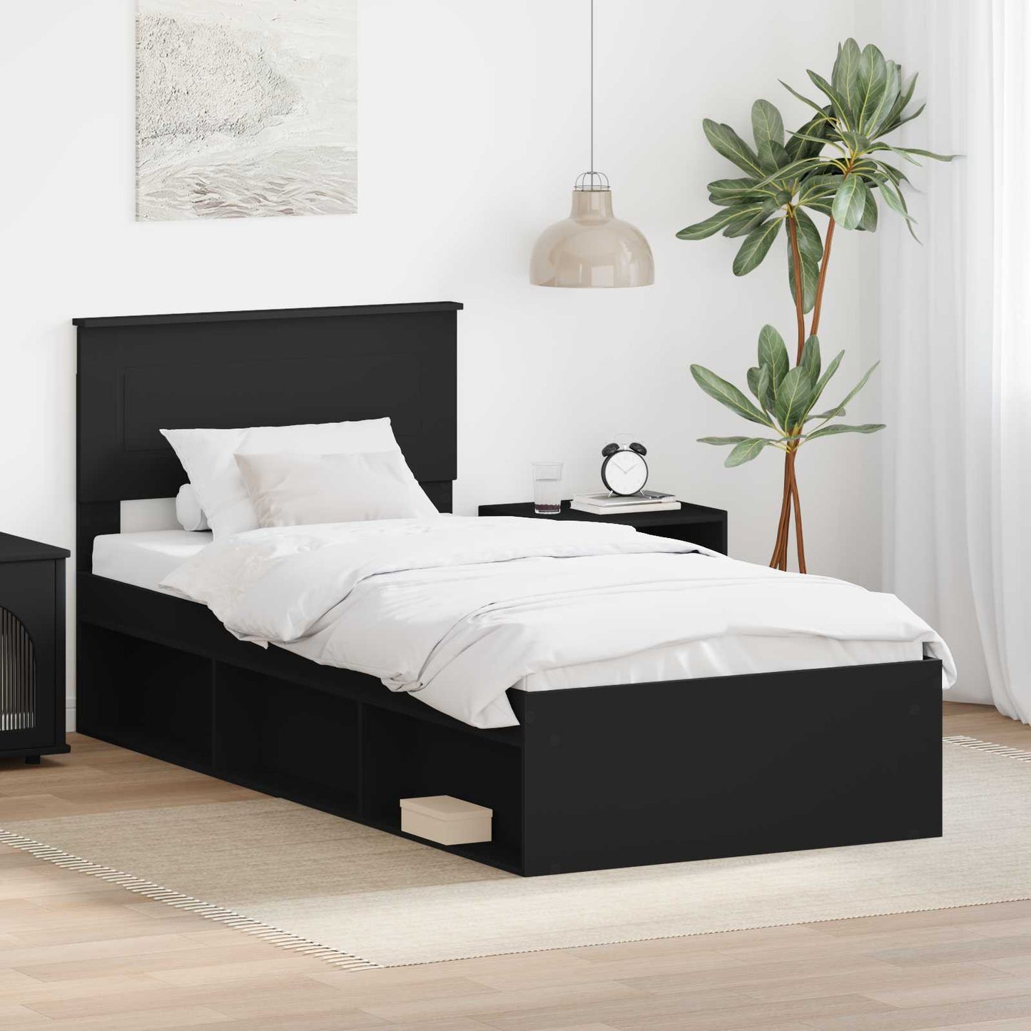 vidaXL Σκελετός Κρεβατιού Μαύρο 90 x 200 cm Επεξεργασμένο ξύλο