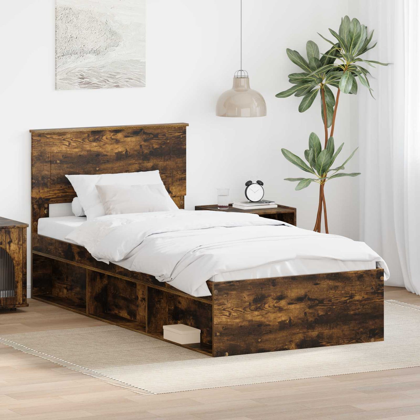 vidaXL Σκελετός Κρεβατιού Καπνιστό Δρύς 75 x 190 cm Επεξεργασμένο ξύλο