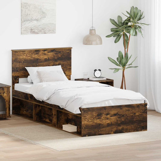 vidaXL Σκελετός Κρεβατιού Καπνιστό Δρύς 75 x 190 cm Επεξεργασμένο ξύλο