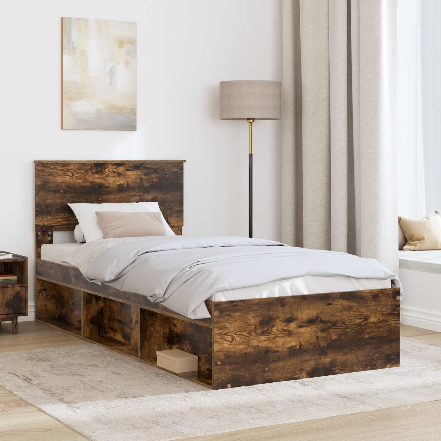 vidaXL Σκελετός Κρεβατιού Καπνιστό Δρύς 75 x 190 cm Επεξεργασμένο ξύλο