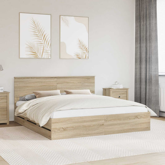 vidaXL Σκελετός Κρεβατιού Δρύς Sonoma 200 x 200 cm Μηχανήματος Ξύλο