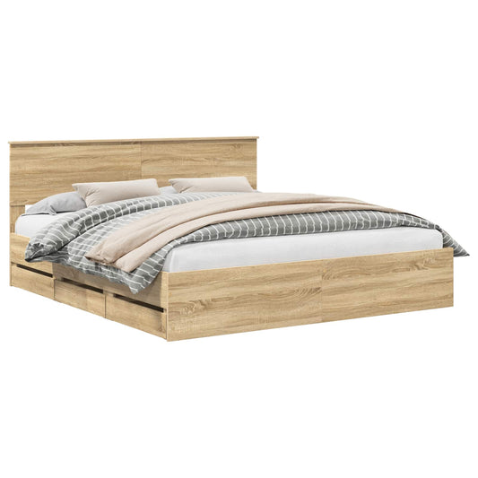 vidaXL Σκελετός Κρεβατιού Δρύς Sonoma 200 x 200 cm Μηχανήματος Ξύλο