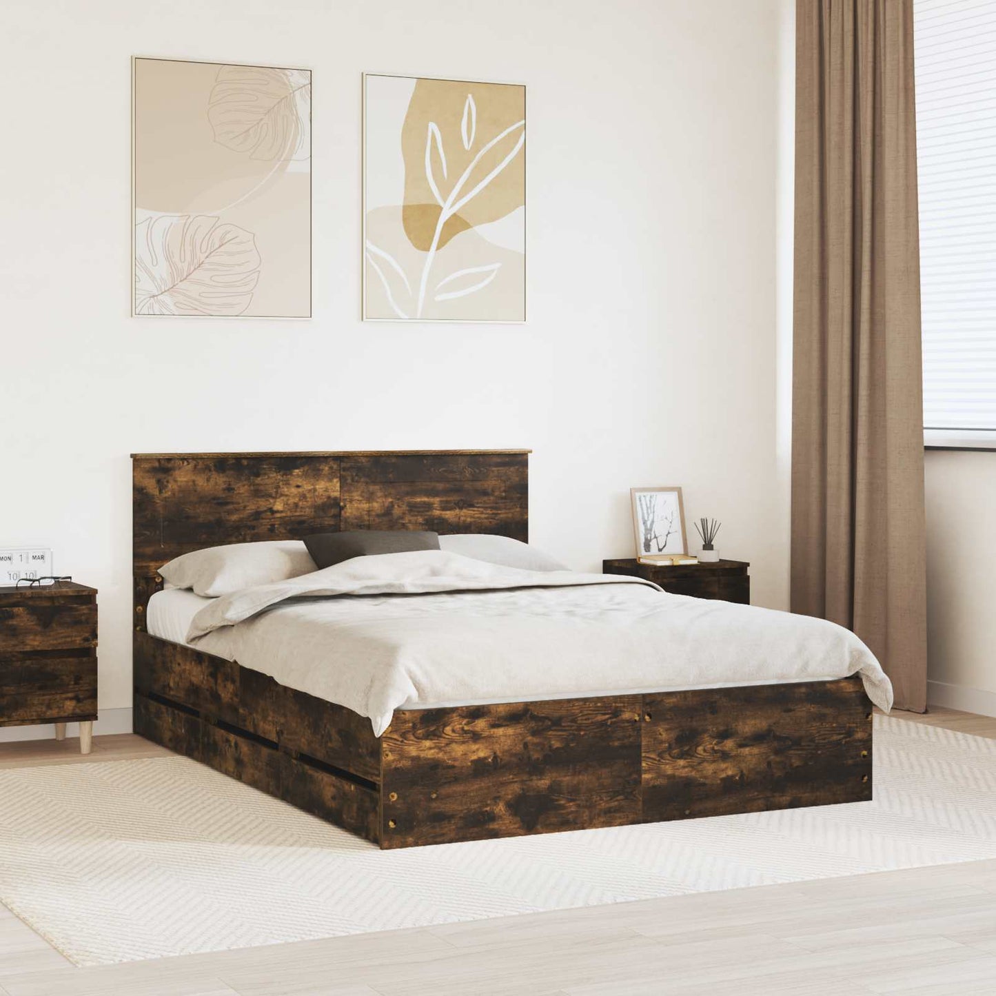 vidaXL Σκελετός Κρεβατιού Καπνιστό Δρύς 160 x 200 cm Μηχανήματος Ξύλο