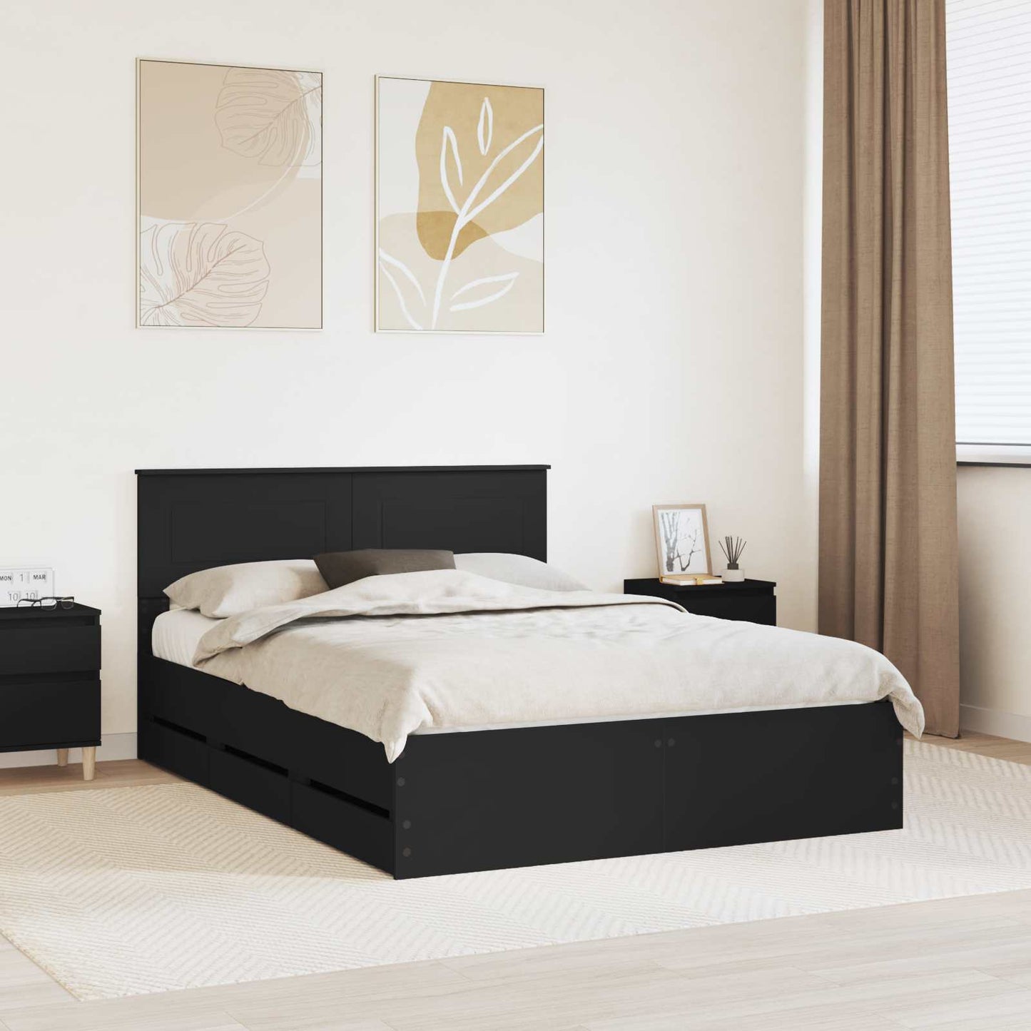 vidaXL Σκελετός Κρεβατιού Μαύρο 150 x 200 cm Μηχανήματος Ξύλο