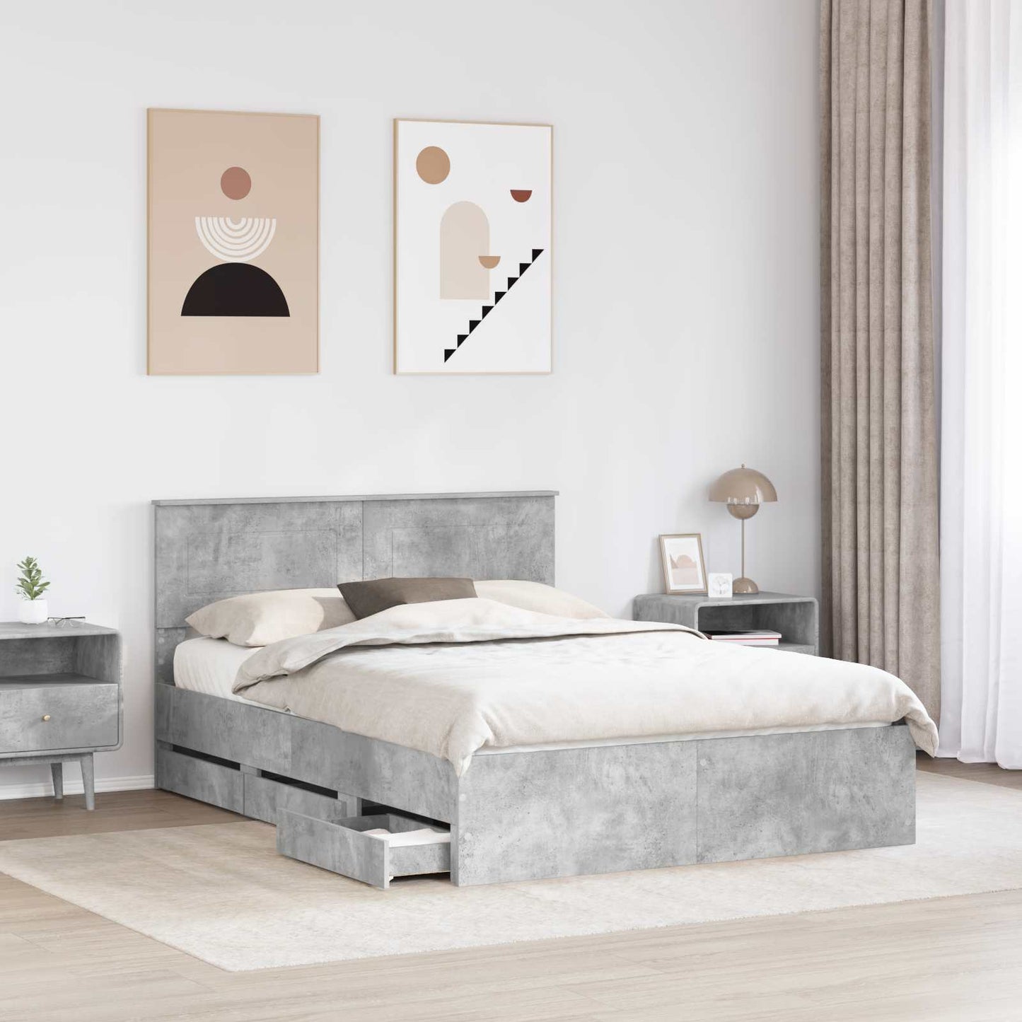 vidaXL Σκελετός Κρεβατιού Σκυρόδεμα Γκρι 150 x 200 cm Μηχανήματος Ξύλο