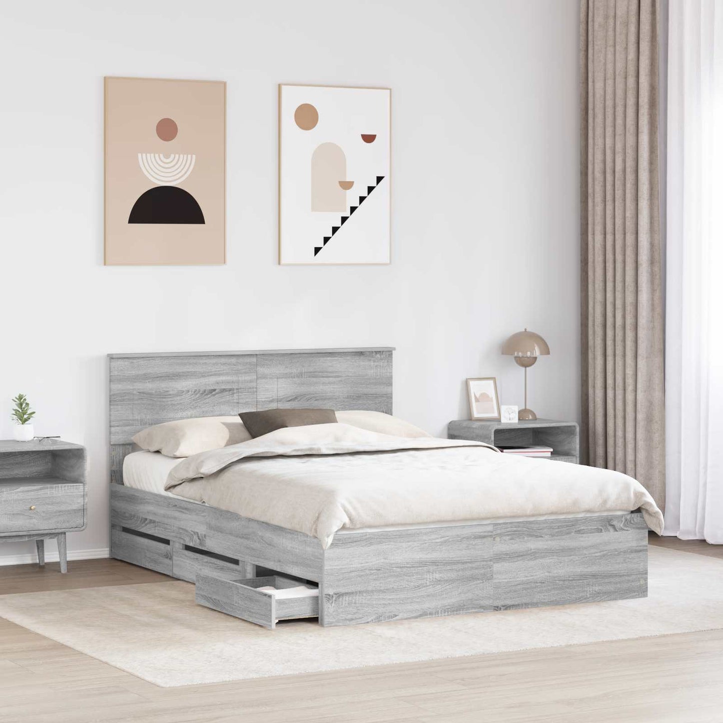 vidaXL Σκελετός Κρεβατιού Γκρίζο Σονομα 150 x 200 cm Μηχανήματος Ξύλο
