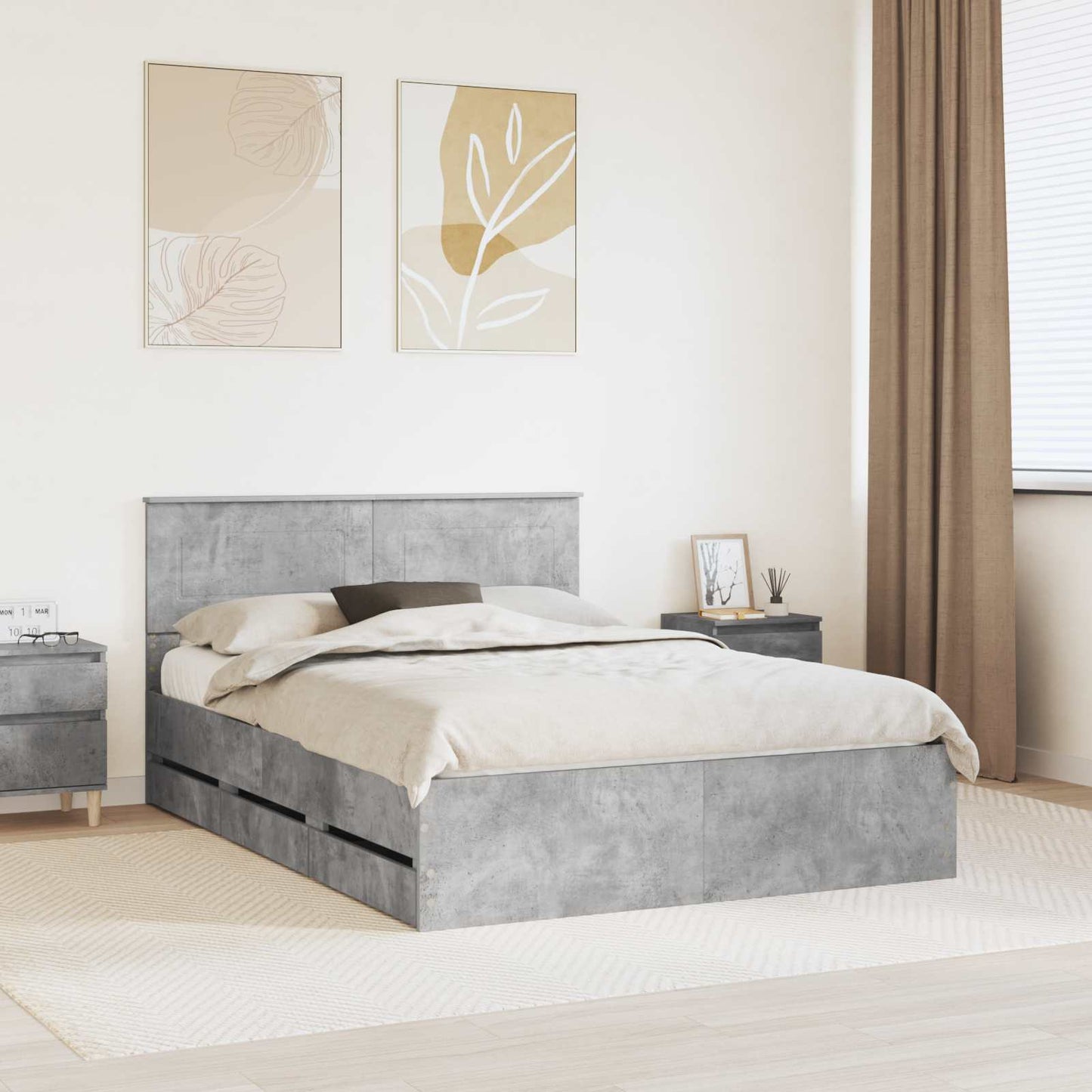 vidaXL Σκελετός Κρεβατιού Σκυρόδεμα Γκρι 140 x 190 cm Μηχανήματος Ξύλο