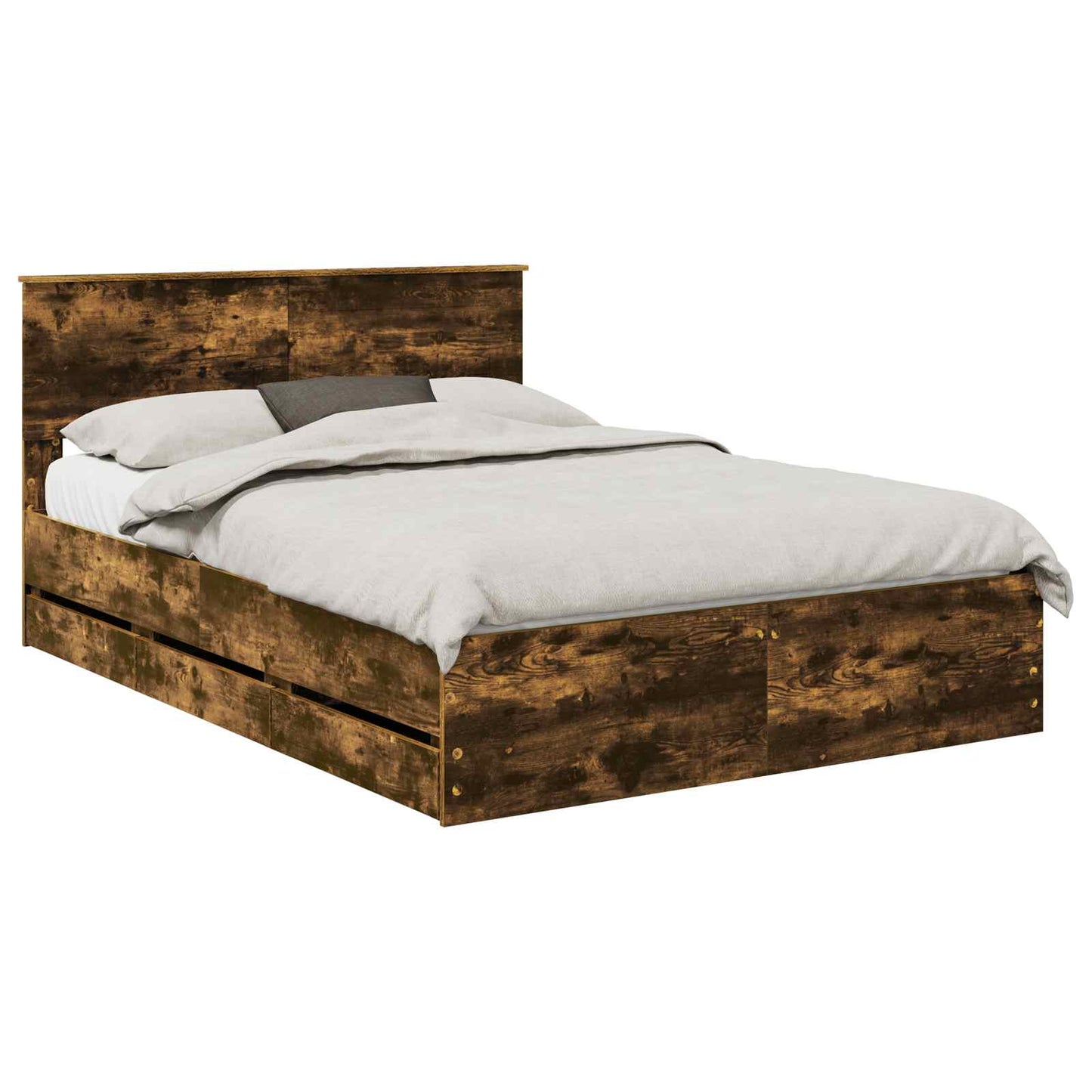 vidaXL Σκελετός Κρεβατιού Καπνιστό Δρύς 140 x 190 cm Μηχανήματος Ξύλο