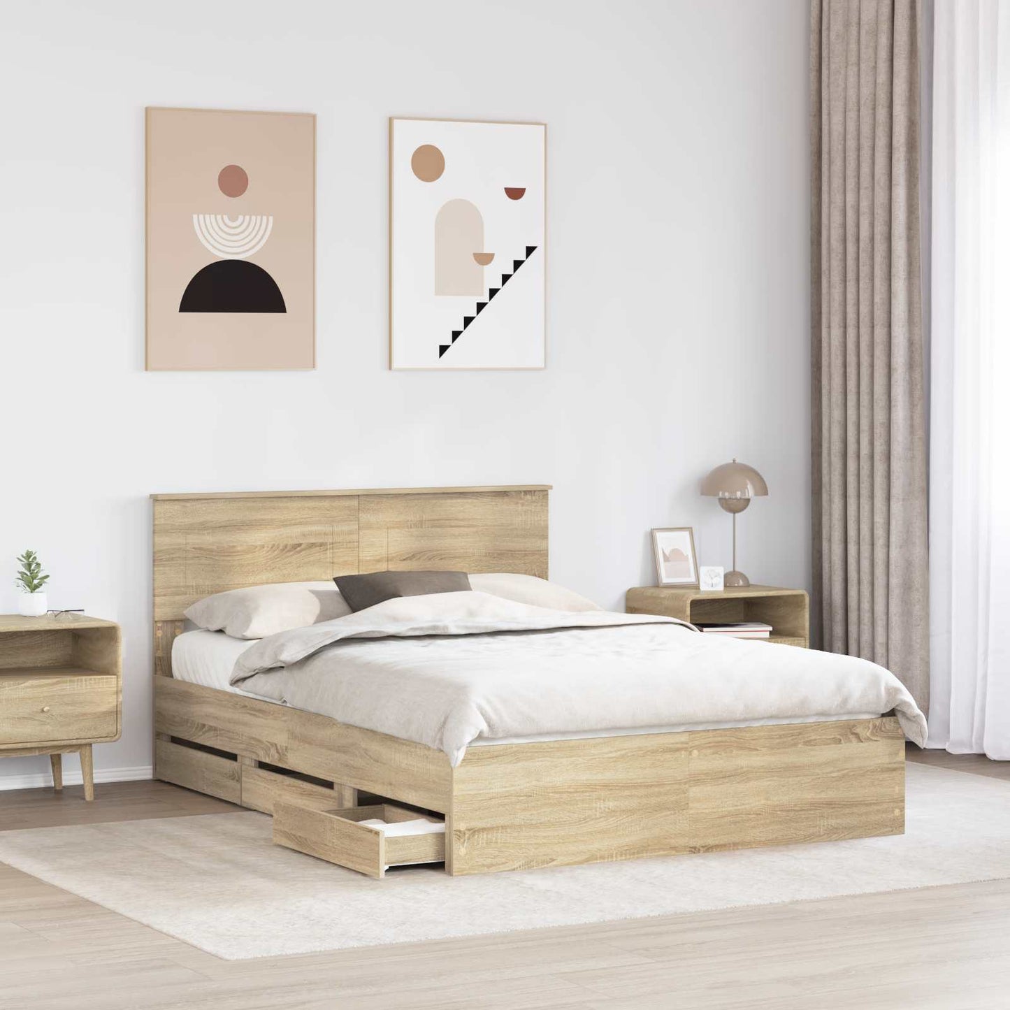 vidaXL Σκελετός Κρεβατιού Δρύς Sonoma 140 x 200 cm Μηχανήματος Ξύλο