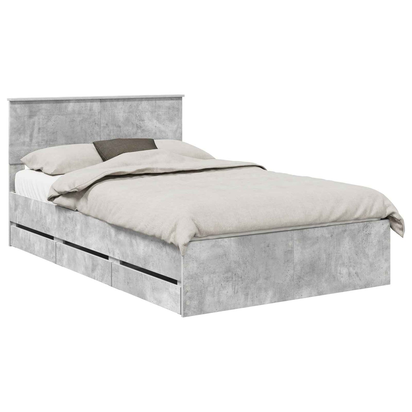 vidaXL Σκελετός Κρεβατιού Σκυρόδεμα Γκρι 135 x 190 cm Μηχανήματος Ξύλο