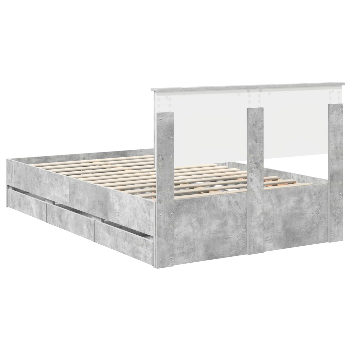 vidaXL Σκελετός Κρεβατιού Σκυρόδεμα Γκρι 135 x 190 cm Μηχανήματος Ξύλο