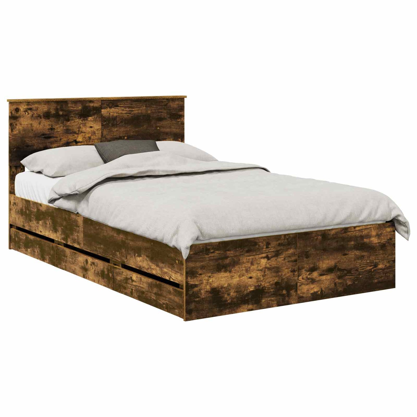 vidaXL Σκελετός Κρεβατιού Καπνιστό Δρύς 135 x 190 cm Μηχανήματος Ξύλο
