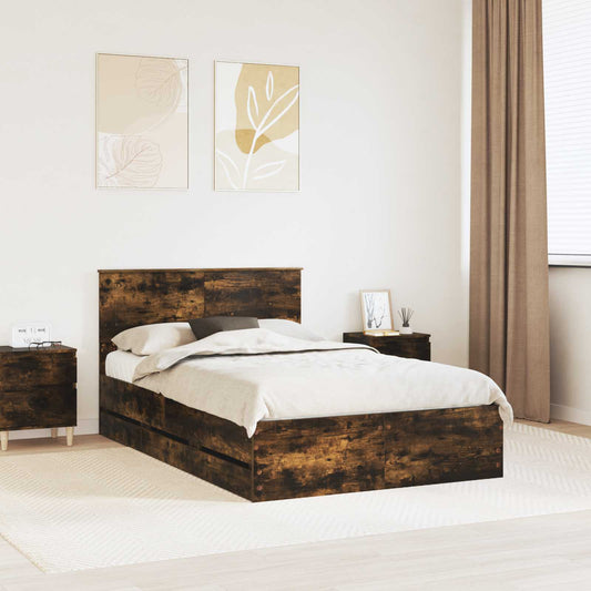 vidaXL Σκελετός Κρεβατιού Καπνιστό Δρύς 120 x 190 cm Μηχανήματος Ξύλο